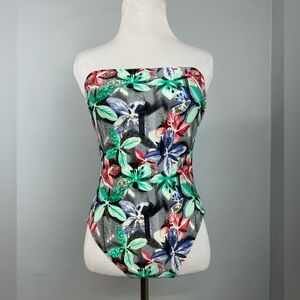 Dippin Daisy’s Strapless Tropical Floral Print One Piece Swimsuit Sz 10